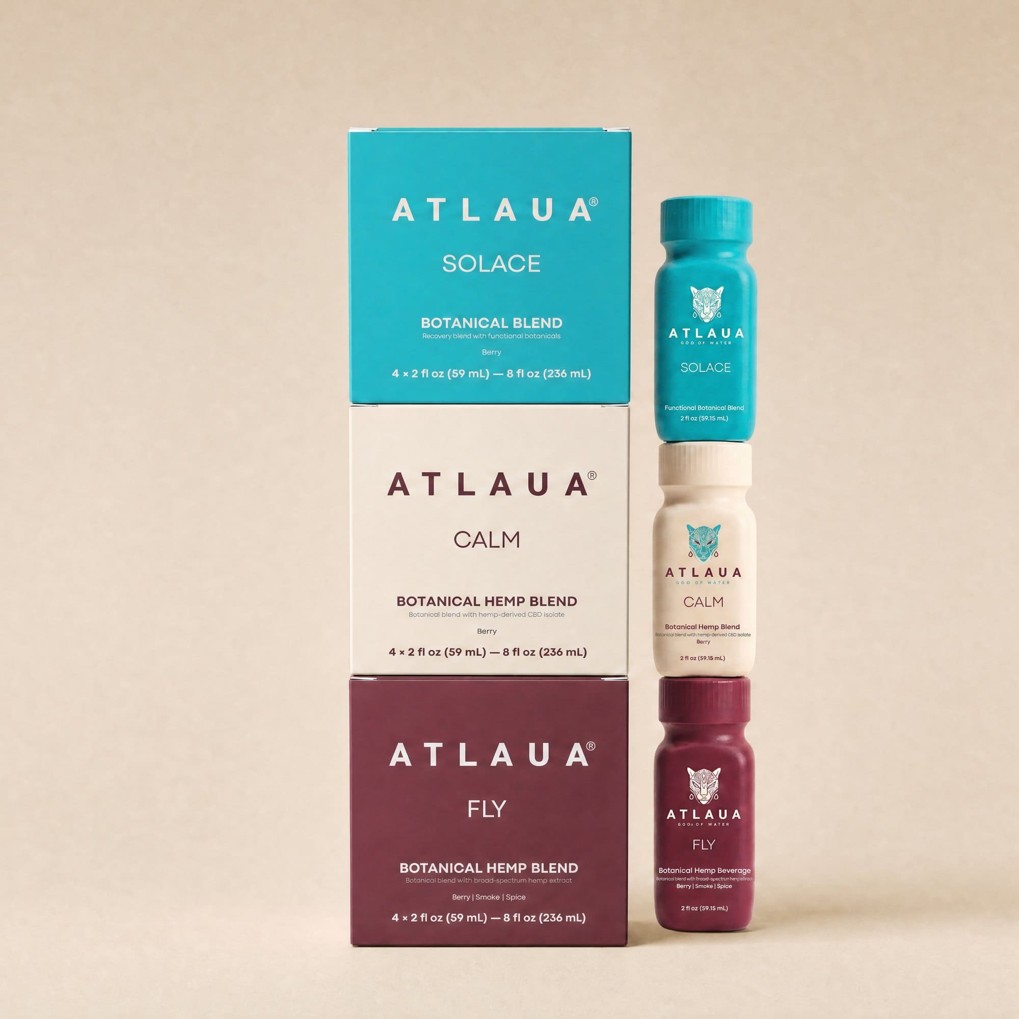 Los rituales de ATLAUA, SOLACE, CALM y FLY, en sus cajas